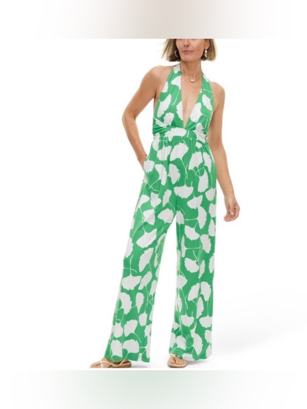 Diane von Furstenberg Women's Halter Ginkgo Green Jumpsuit